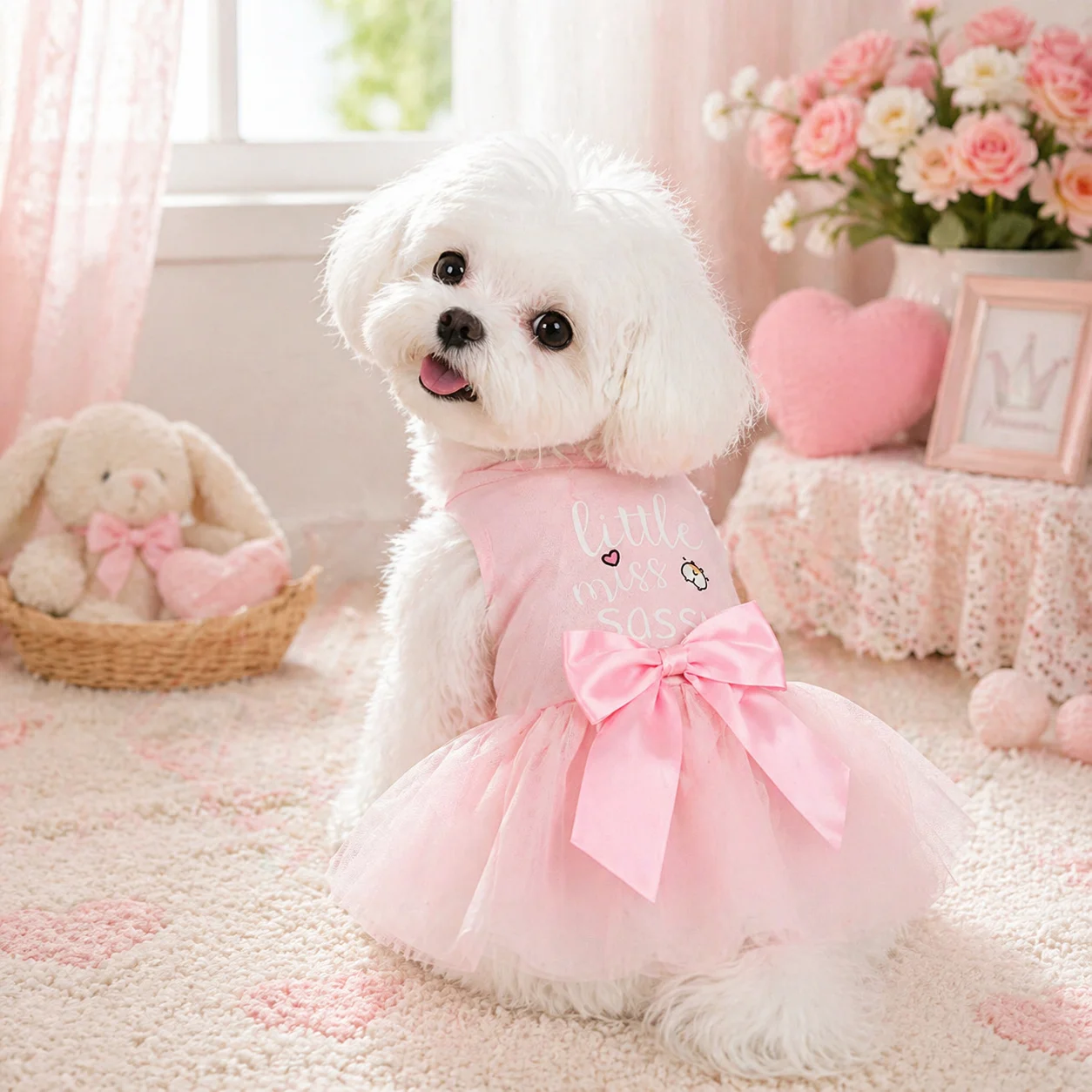 Vestido para perro y gatos pequeños medianos falda tul rosa lazo - imagen 2