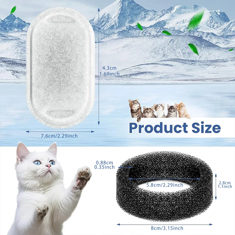 Ten pack suitable for 12 oz/3.2L and 64 oz/2L pet automatic fountain water dispenser filter accessories