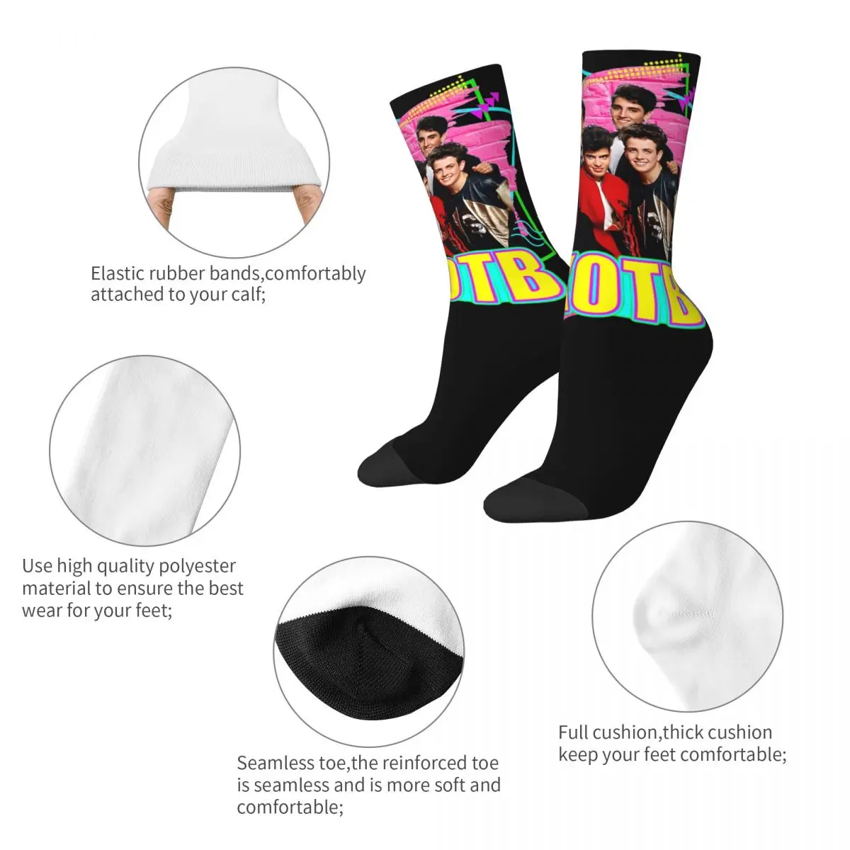 Retro New Kids On The Block Rock Band Theme Design Print Crew Socks All Season Music Album Tour 2024 Cute Middle Tube Socks