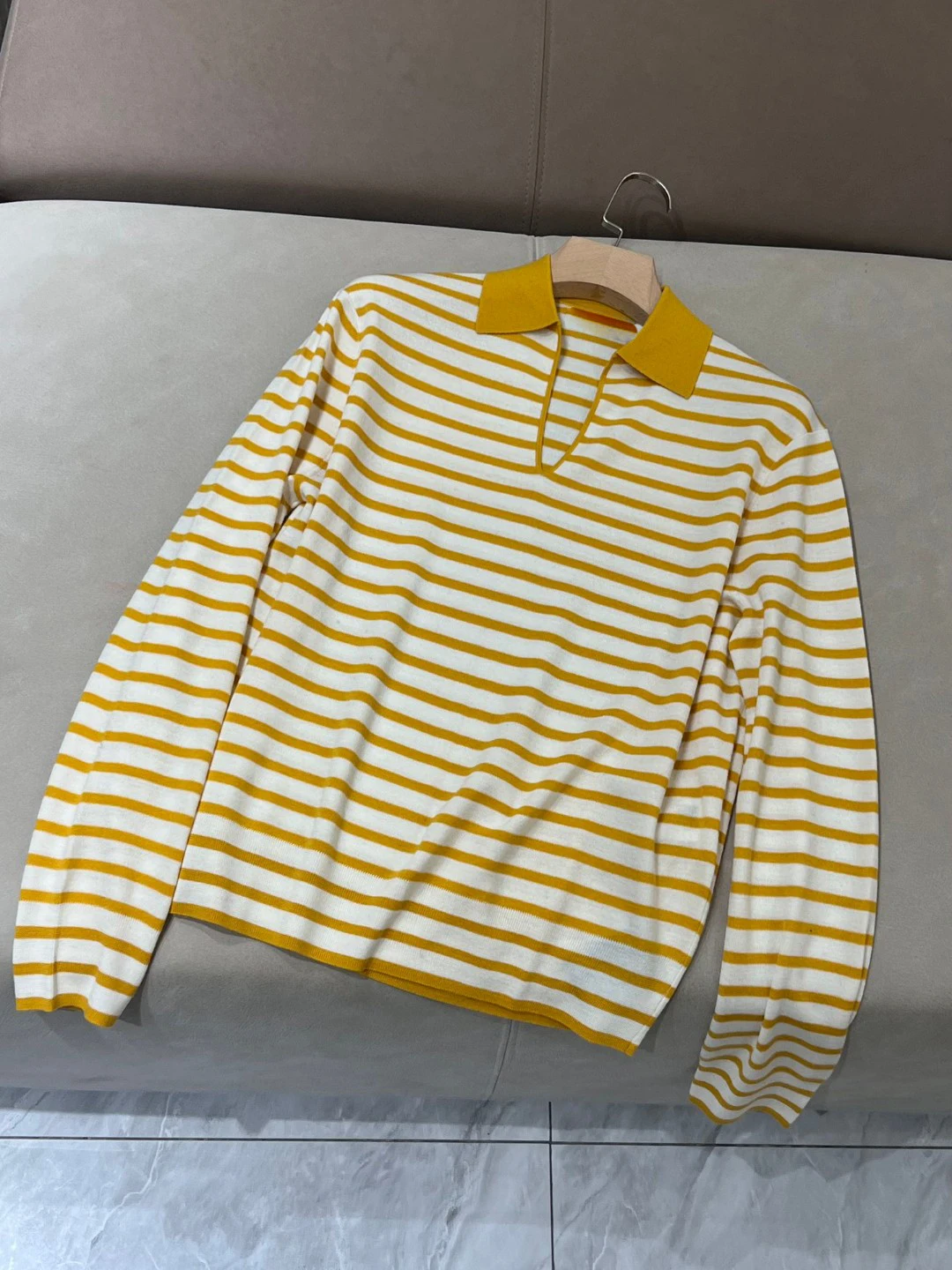 

Casual style striped merino wool long sleeve blouse