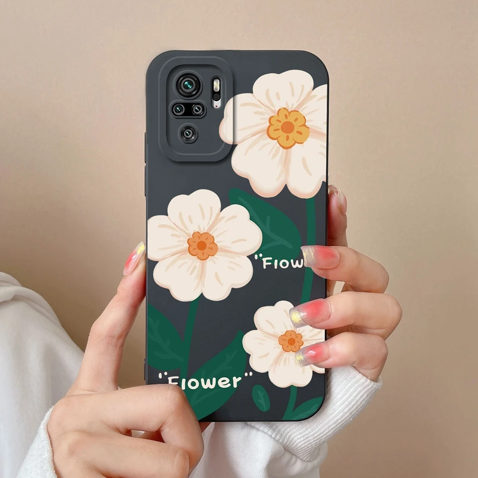 Capa para xiaomi redmi note 10 10t 10s 4g 5g bela flor silicone líquido protetor para redmi note 10 10 t 10 s coque pára-choques