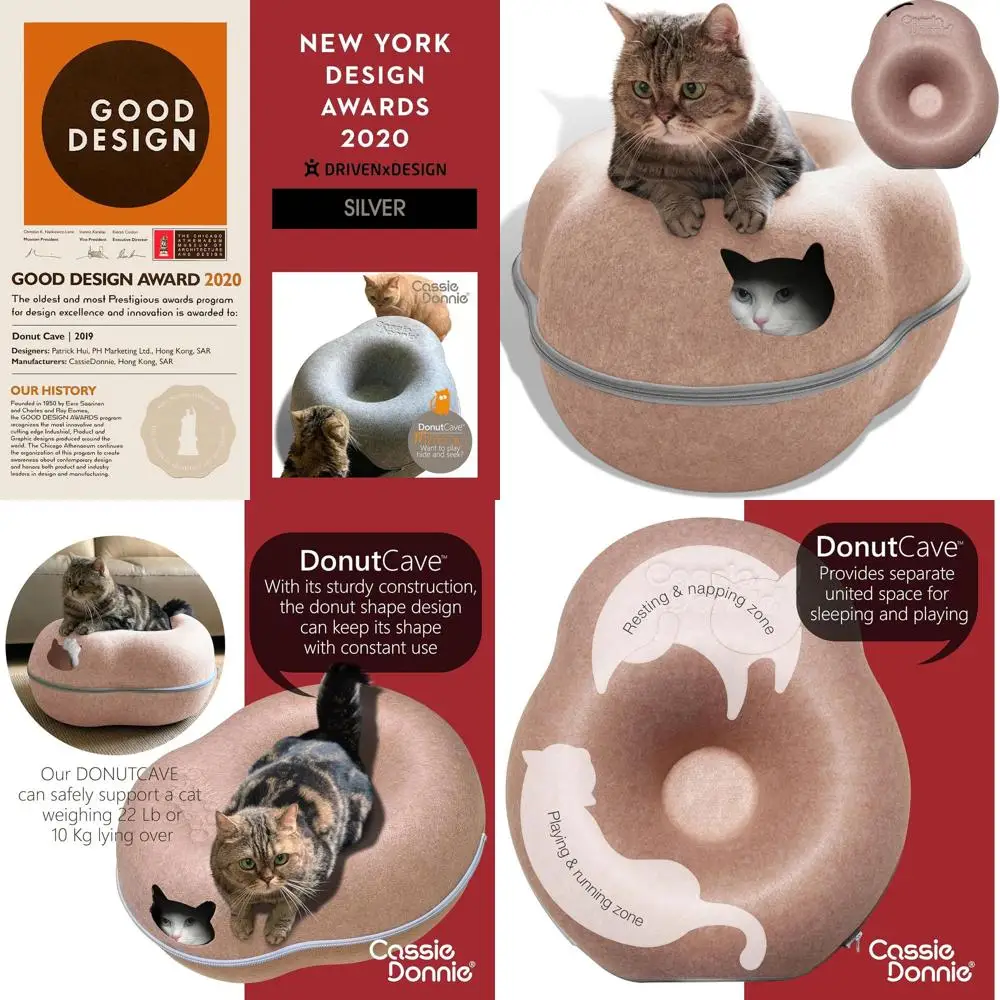 

Medium to Large Cat Tunnel Bed, Donut-Shaped Cave for Comfortable Rest, Suitable for 2 Kittens up to 22 Lbs, Brown