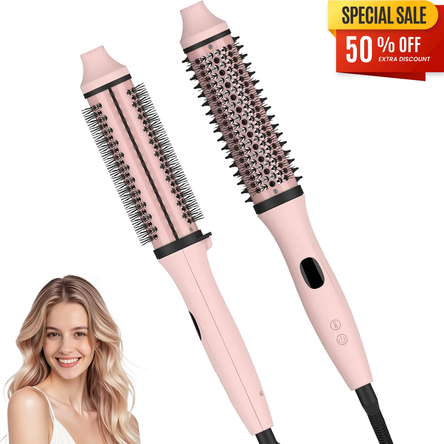 

Thermal Brush 1.5 inch Dual PTC Heated Curling Styler 6 Temps with Negative Ions & Ceramic for Volumizing Straightener Curling