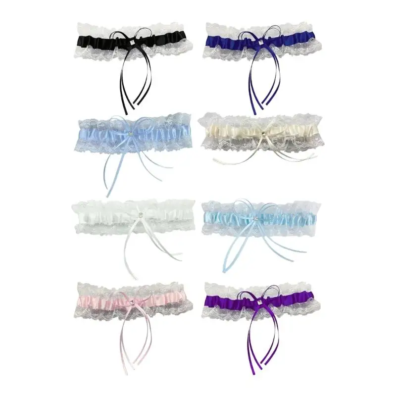 Jarretière jambe mariage 652F, avec roses nœuds décoratifs en dentelle, accessoire bijoux jambe polyvalent pour