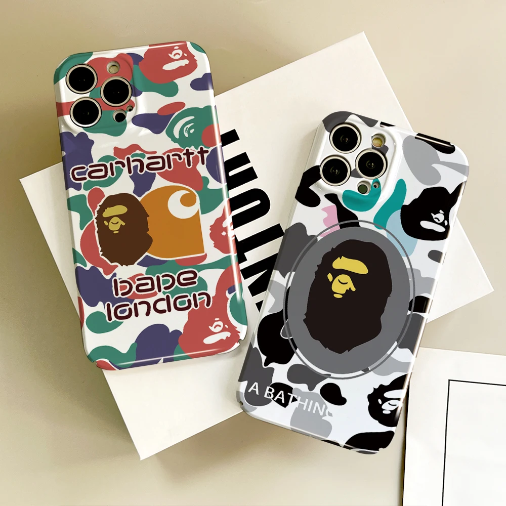 Ape B-BAPE Hot Luxury Phone Case For IPhone 16 15 14 13 12 11 Plus Pro Max Mini All-inclusive Glossy Hard Cover Film Shell