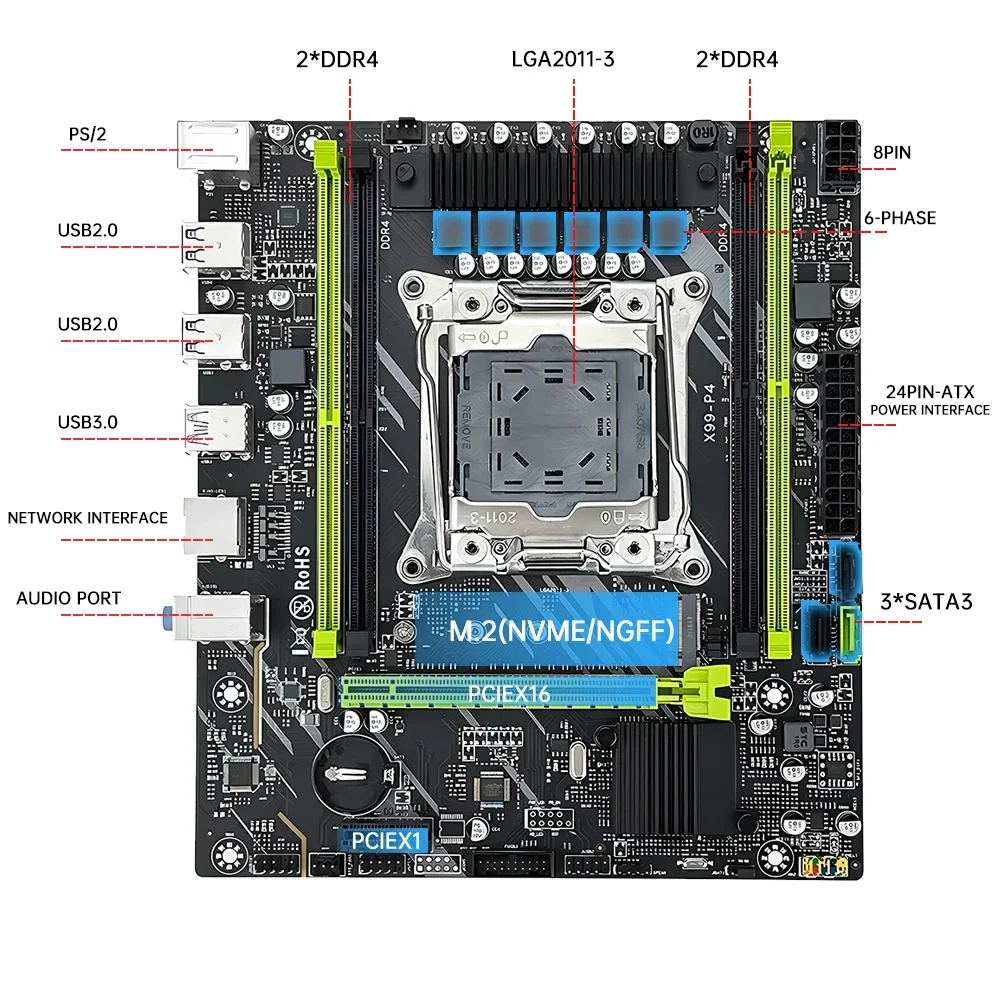 MOUGOL X99 Gaming Motherboard Set with Intel Xeon E5 2680 V4 & DDR4 8Gx2 2133MHz Dual Channel RAM M.2 NVME for Desktop PC