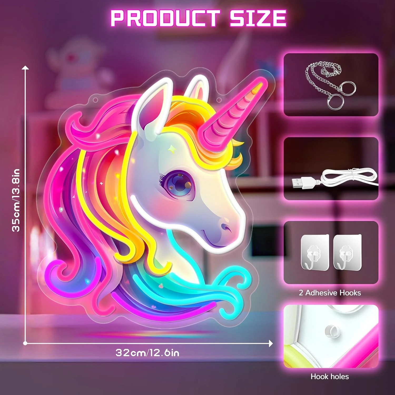 Unicórnio luz de néon para decoração do quarto arco-íris luz noturna mágica para crianças meninas quarto festa decoração alimentado por usb presente romântico