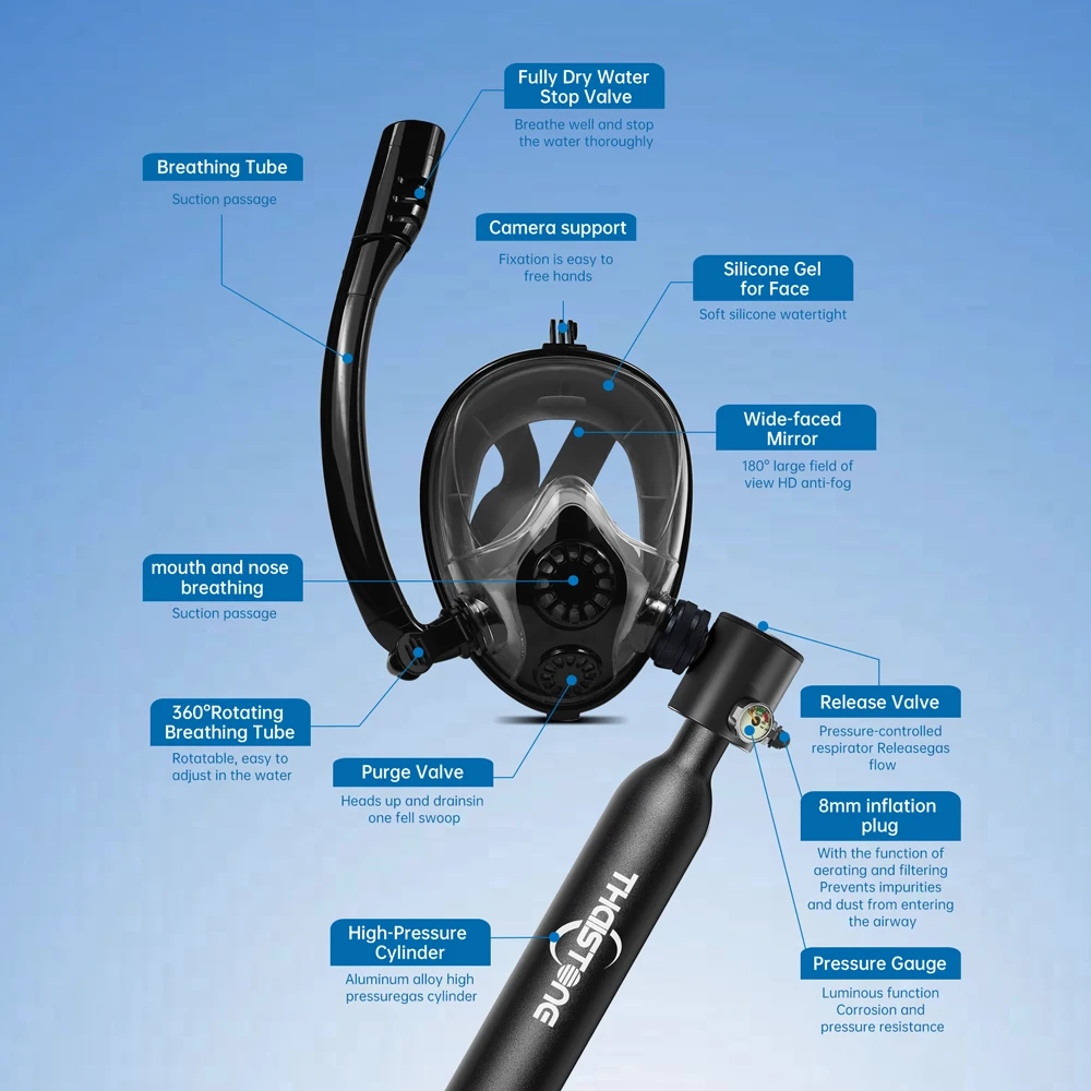 Picture 4: Mini Scuba Diving Tank Oxygen Tank 10 Minutes Time Diving Equipment Snorkeling Scuba Tank Underwater Breathing Respirator 0.5L