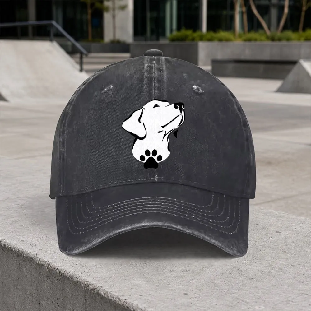 Retro Labrador Pattern Washed Baseball Cap Unisex Adjustable All-Season Casual Cap for Outdoor Daily Wear