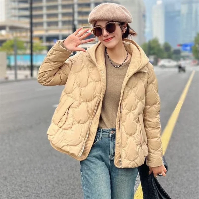 Women's Thick Down Jacket, Loose Warm Outerwear, Fake Two Pieces, Short Snow Coat, Female Fashion, Winter