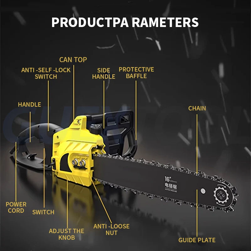 1700W Electric Chainsaw Household Logging Saw Wood Cutting Machine For Garden Trimming High Power Handheld Chain Saw Gasoline