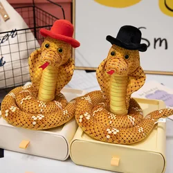 1Pc 25x74cm Funny Golden Snake with Gentleman's Hat Plush Toys Stuffed Soft Animal Dolls Simulation Snakes Toy Halloween Party