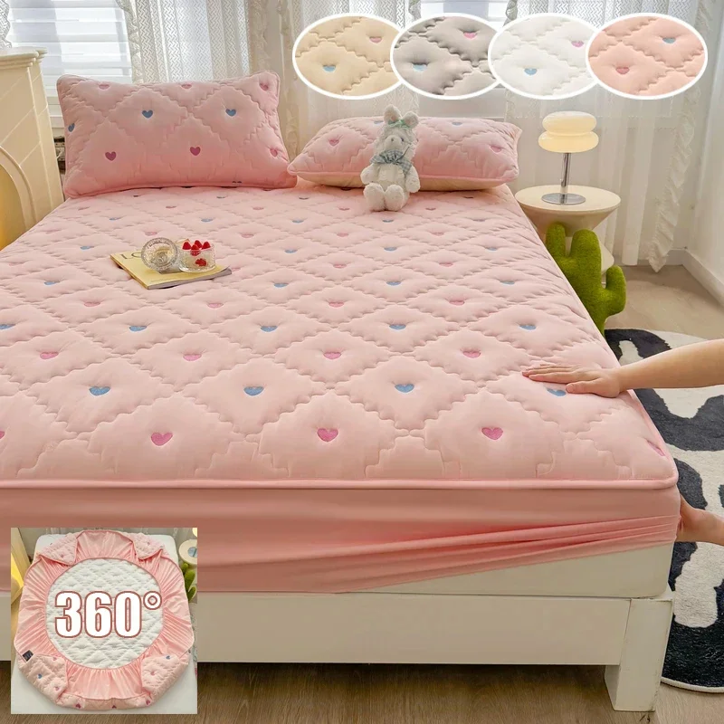 2024 NEW Bed Cover Embroidered Mattress Cover Quilted Bed Linen Thickened Fitted Sheet Home Bedspread 1PC 매트리스커버 (No Pillowcase)