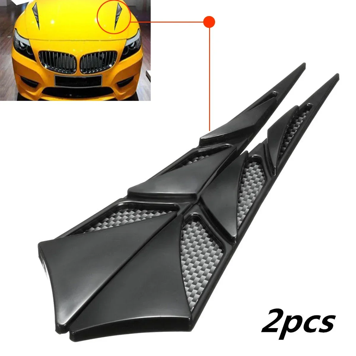 2x Car Decorative Air Flow Intake Hood Scoop Bonnet Vent Cover Sticker Styling Black Auto Air Flow Intake Bonnet Accessories