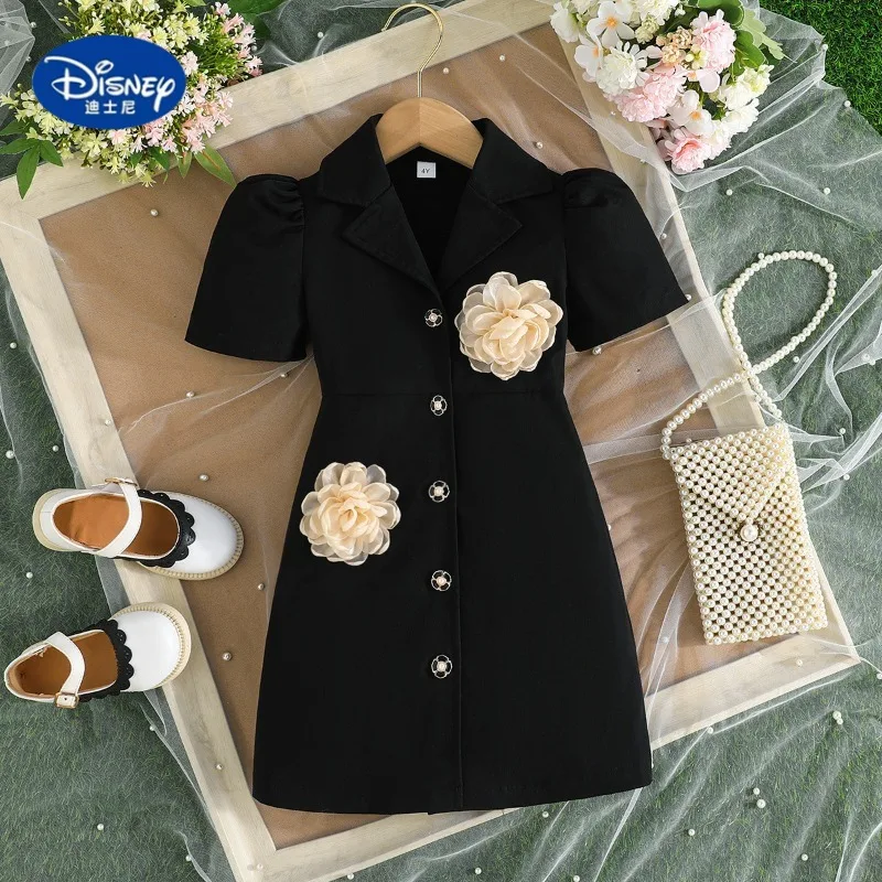 

Disney Girls' 2025 Summer Dress | Short-Sleeve Blazer Style with Embroidered Floral Front