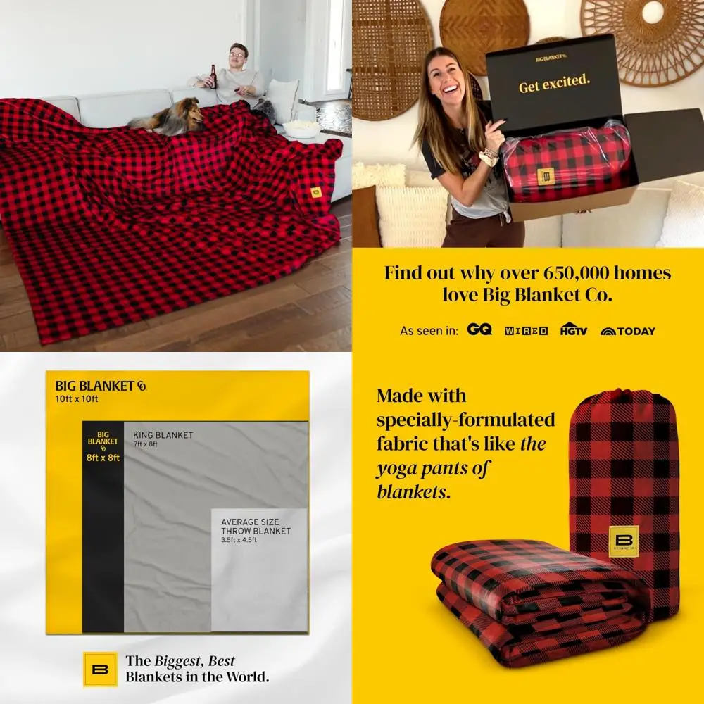 

Extra Large Soft Red Plaid Throw Blanket - 100 Square Feet, Fits Three Comfortably, Stretchy and Cozy