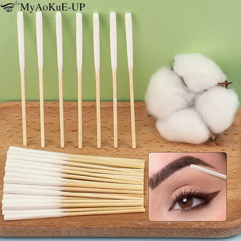 30 個使い捨てまつげエクステンションクリーンメイクブラシ木製マイクロバッド綿棒糸くずの出ないまつげエクステンション接着剤除去ツール