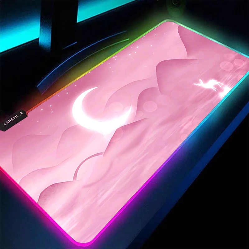 

Mouse Pad RGB PC Computer Gamer Kawaii Gaming Accessories Mousepad Pink Mountain Range Keyboard Pad LED Extended Desk Mat Carpet