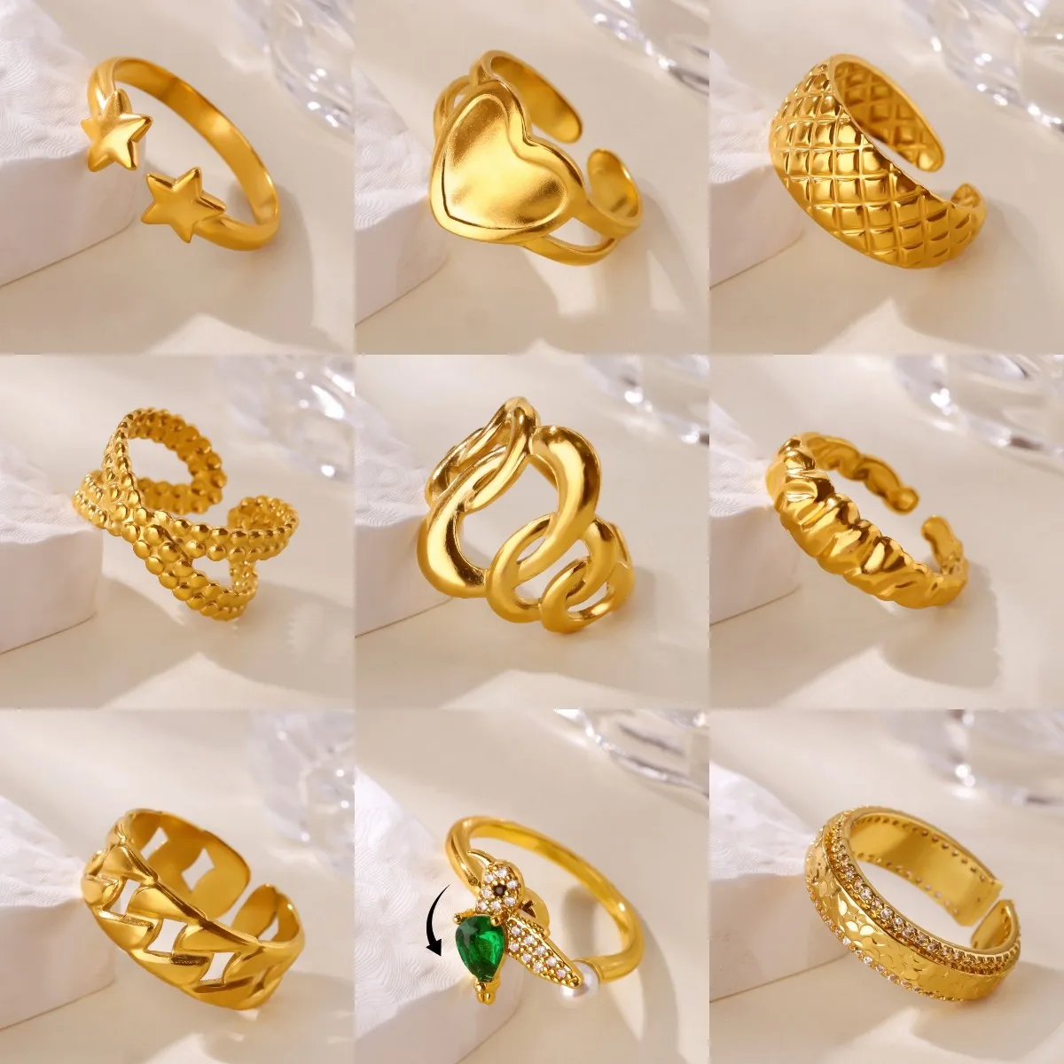 Classic Heart-shaped Stainless steel Rings for Women 18K Gold-plated Adjustable Rust-proof Rings Jewelry styles to Choose from