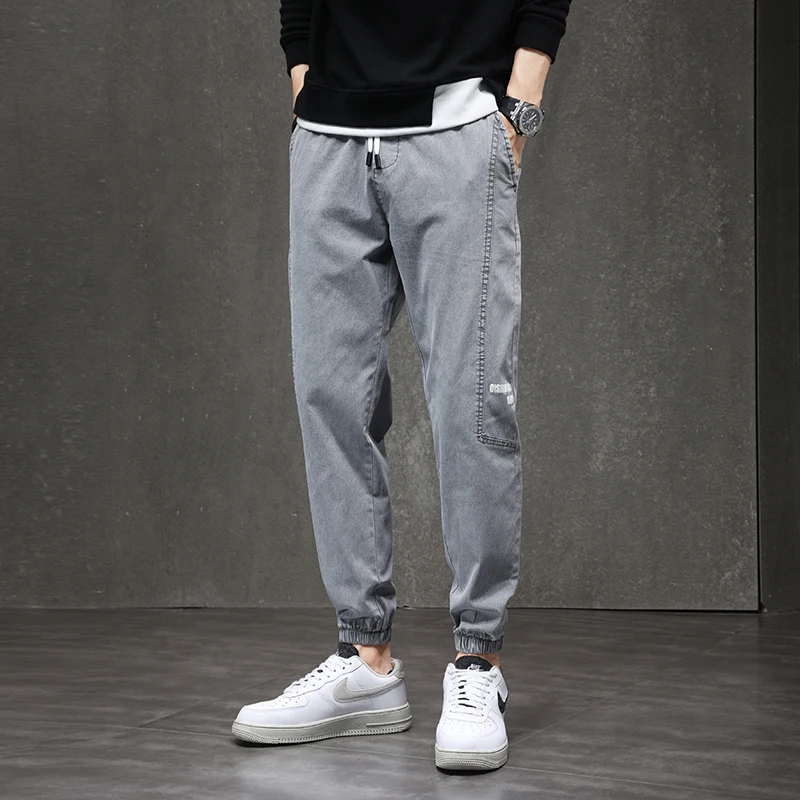 

Мужские джинсы-шаровары для бега 2023, длинные джинсы-карго в стиле Харадзюку, молодежные модные хлопковые брюки