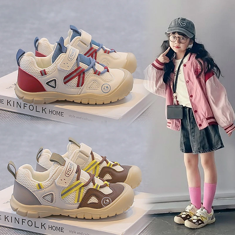 Kids Sports Shoes Mesh Breathable Children Running Shoes Hook&loop 2026 New Fashion Boys Girls Casual Shoes Soft Bottom Trendy