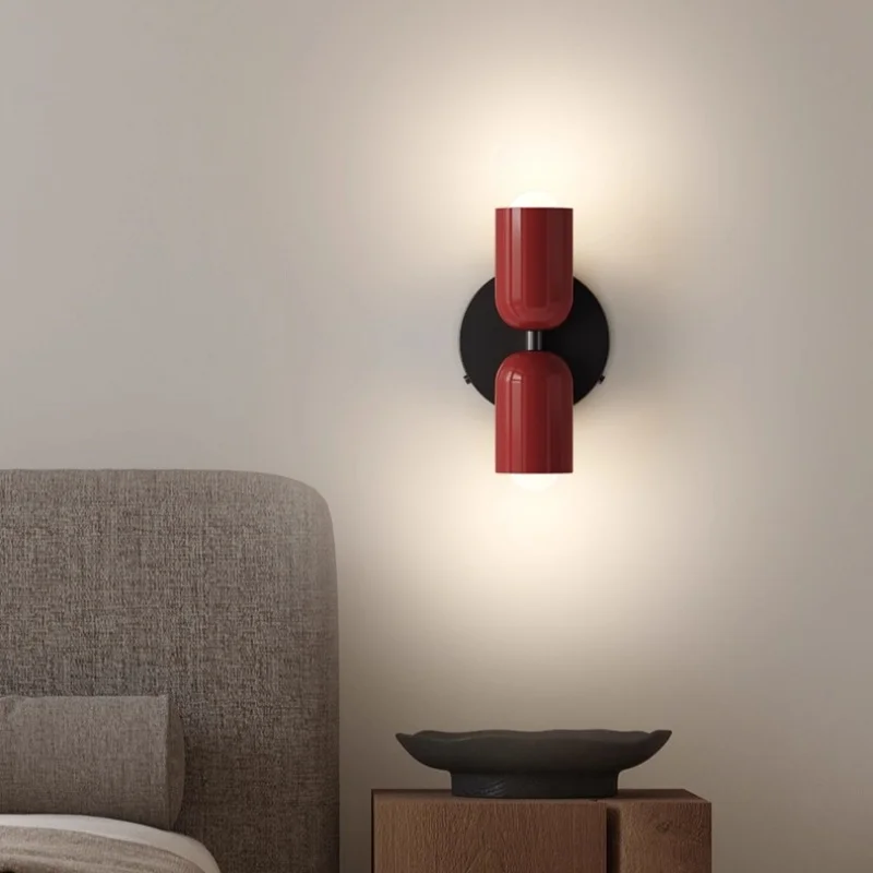Nordische Doppelkopf-Wandleuchte LED-Wandlampe E27 Moderne Minimalistische Nachttischlampe für Schlafzimmer Wohnzimmer Heim-Dekoration