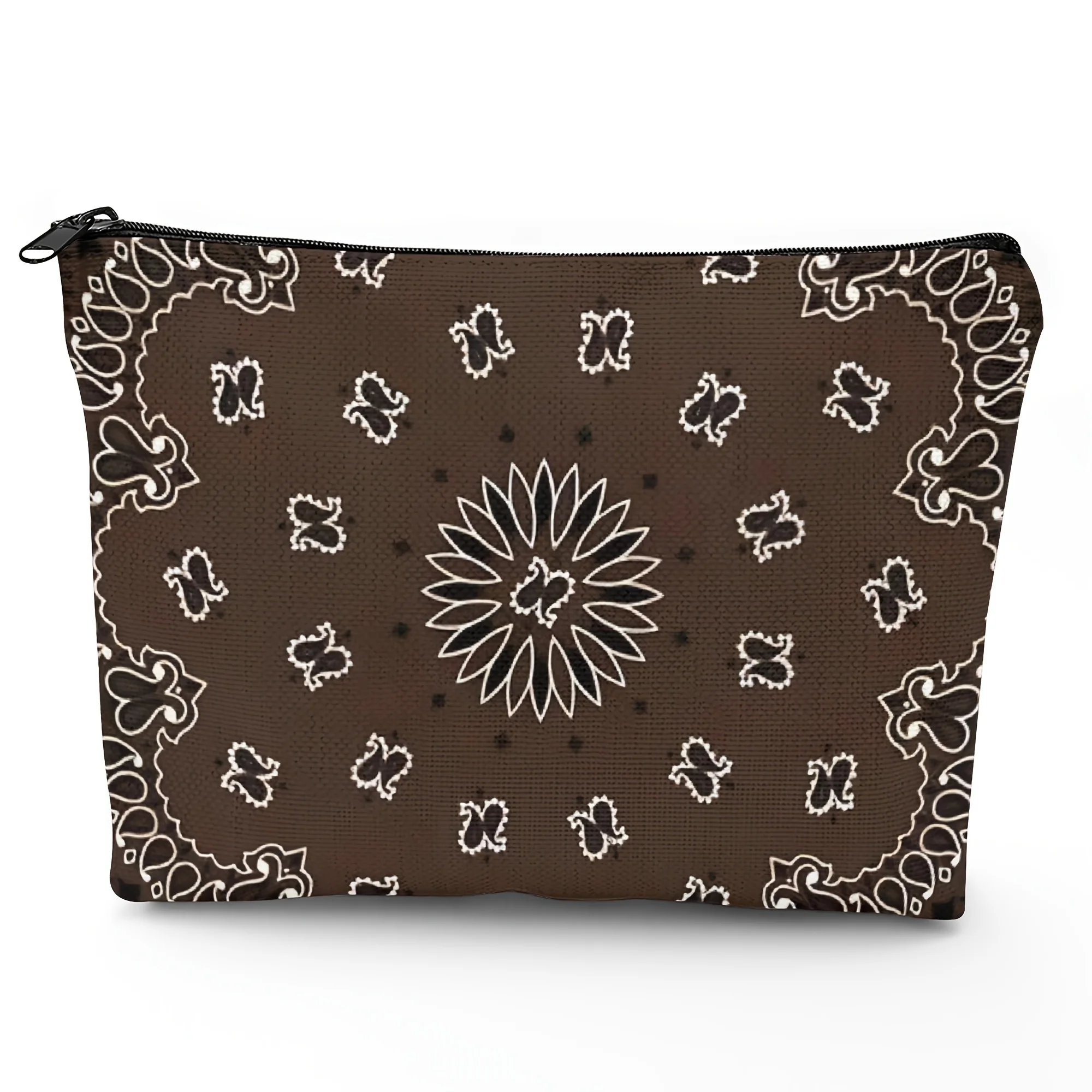 Brown Checkered Paisley Makeup Bag for Everyday Outfits And Personal Style, Bringing Beauty Anytime And Anywhere Pouch