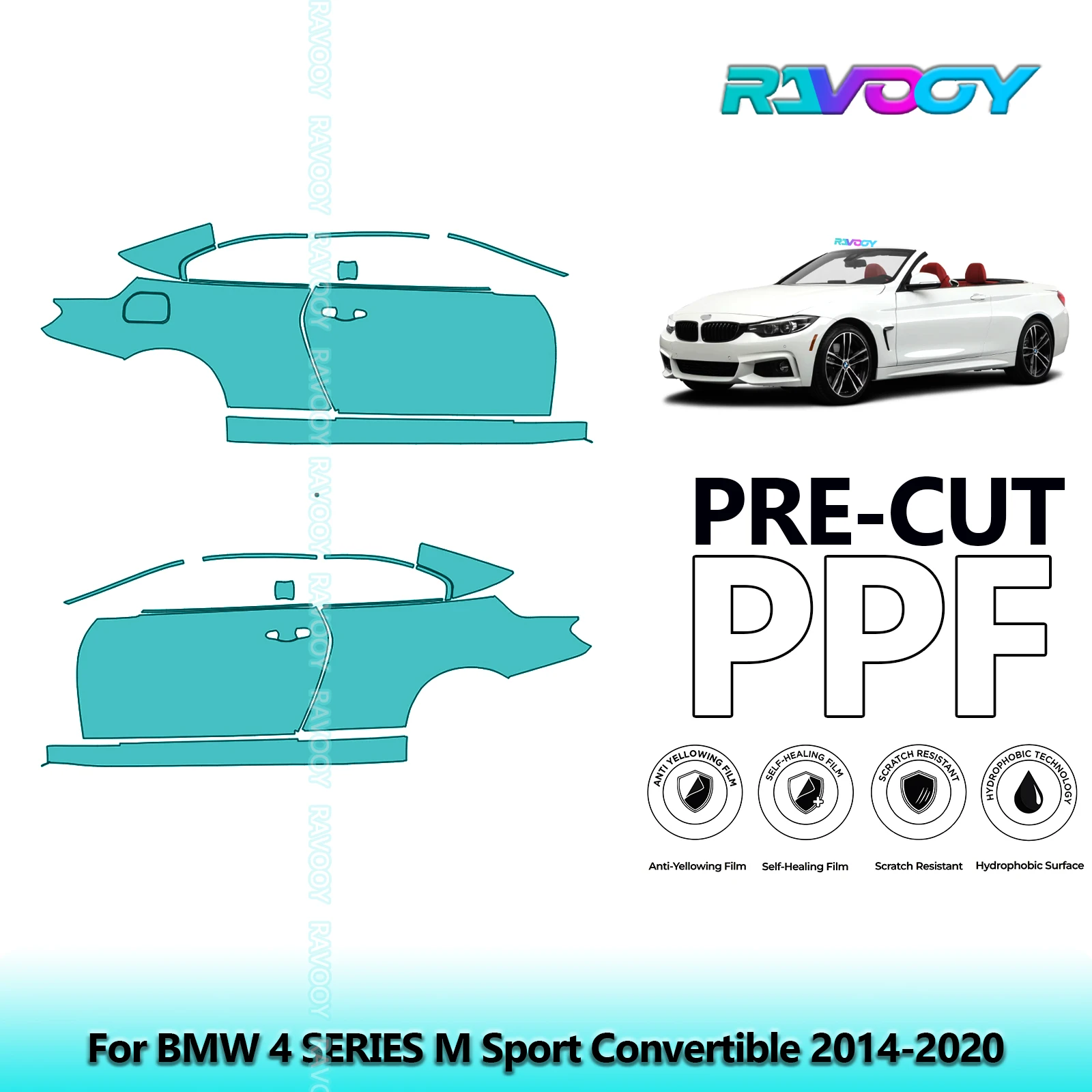 

For BMW 4 SERIES M Sport Convertible 2014-2020 8.5mil Pre-Cut PPF Door & A/B Pillar Kit TPU Paint Protection Film Set