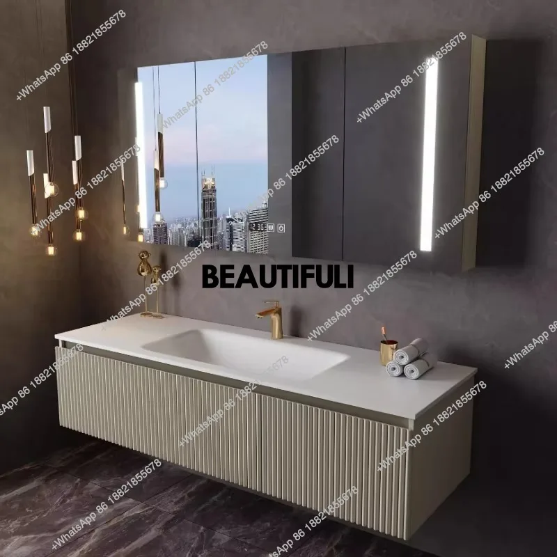 Luxury Orgnizer Wooden Bathroom Cabinet Sink Mirror Light Space Saver Washroom Cabinet Toilet Storage Mobile Bagno Furniture