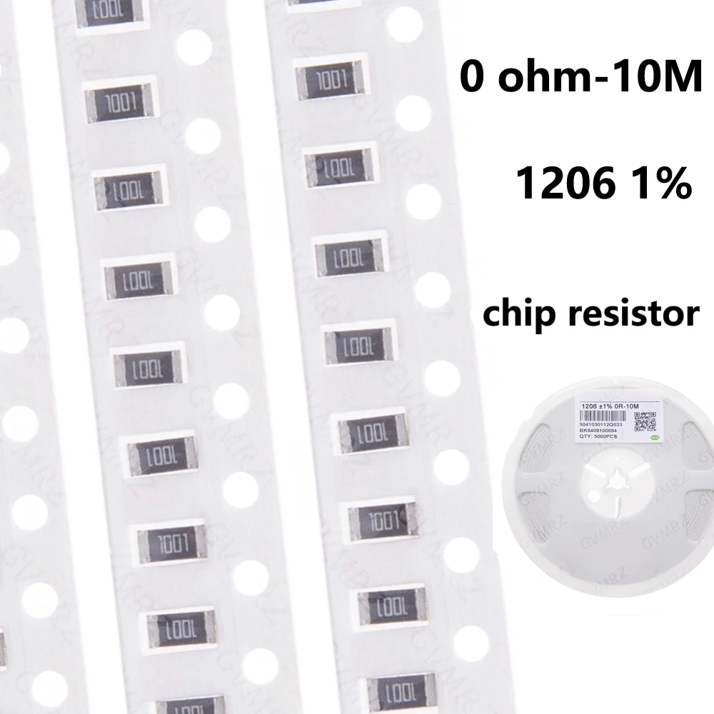 1Reel 5000pcs  100R 220R 330R 470R 1K 4.7K  10K 1206 1%  percenta  SMD  0 ohm ~ 10M ohm chip resistor  10 100 330 470 ohm  0 10R