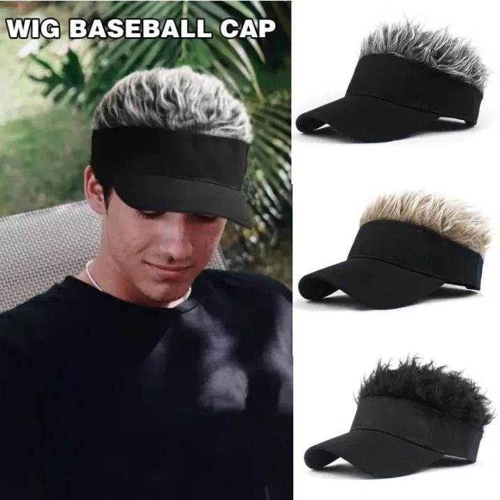 1pc Men Women Baseball Cap with Spiked Hairs Wig Hat Spiked Wigs Casual Unisex Sunshade Adjustable Sun Visor Wig Cap