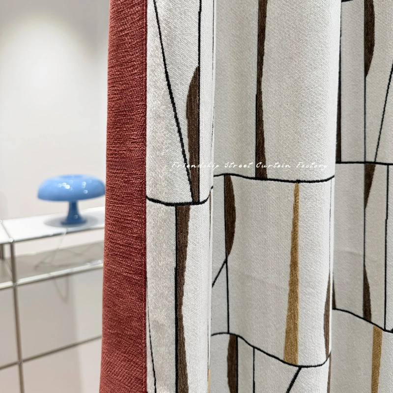 New Minimalist Abstract Line White Chenille Blackout Curtains for Living Room Bedroom Partition Curtains Customized