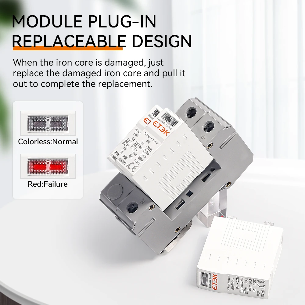 ETEK SPD Tipo T1 + T2 Dispositivo di protezione contro le sovratensioni per la casa Protezione per scaricatore 2P 4P 1P + NPE 3P + NPE EKU5