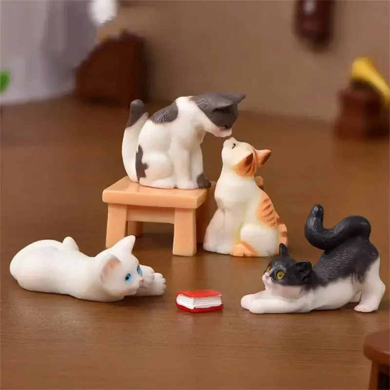 1PC Cute Mini Cat Ornaments Table Figurines Miniature Decor Dollhouse Fairy Garden Small Resin Kitten Landscape DIY Decorations