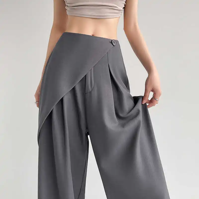

Spring Simple Thin Women Wide Leg Pant Solid Color High Waist Straight Long Pants 2025 Female Casual Trousers