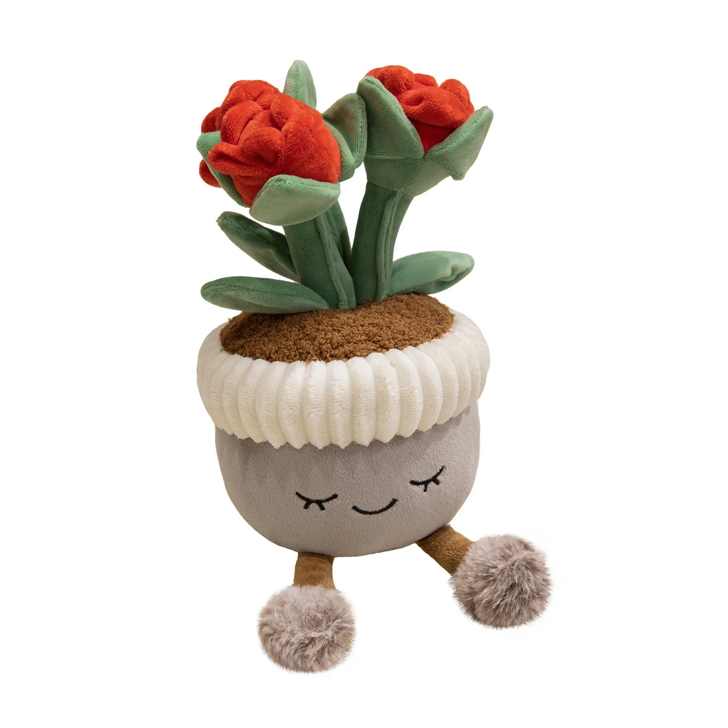 Potted Roses Plushie Stuffed Smiling Face Flower Plant with Legs Pink Red Decoration for Home Office Gift