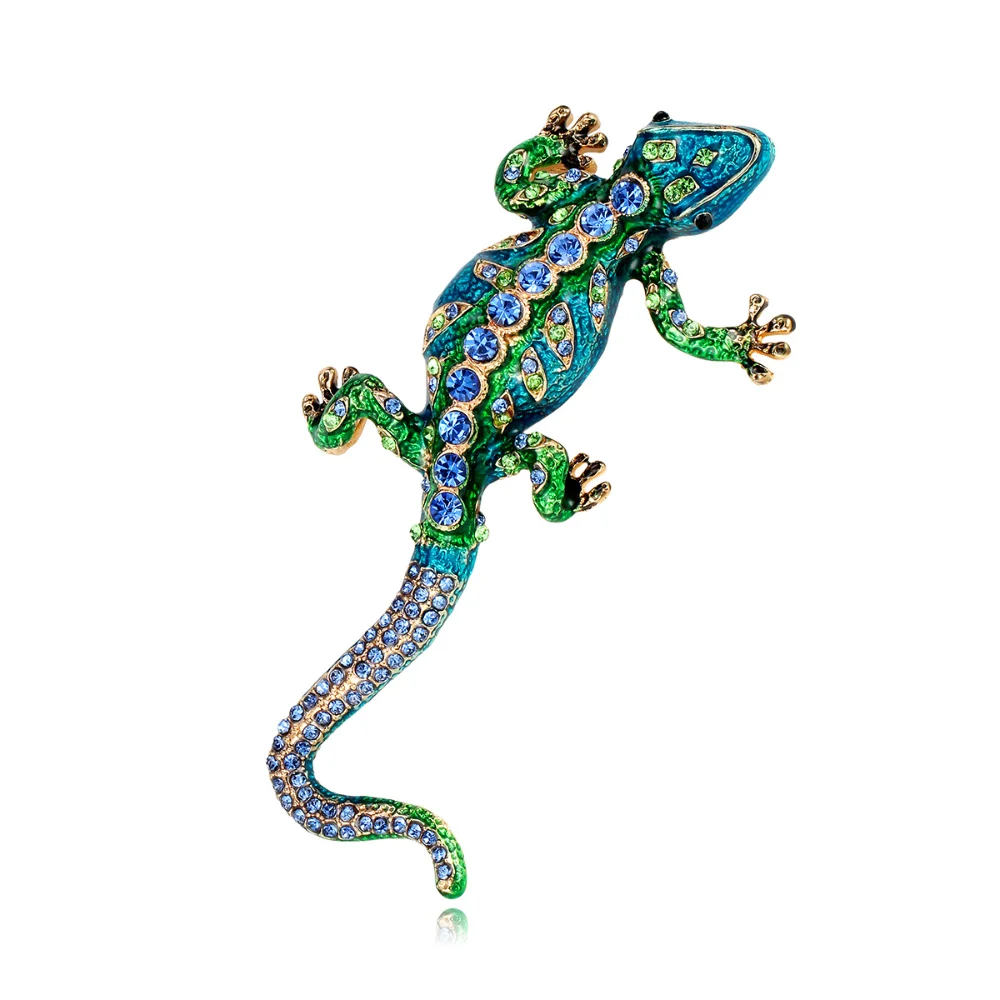 Gentleman Enamel Diamond Inlaid Lizard Brooch Personalized Lizard Pin Suit Scarf Coat Pins Decoration