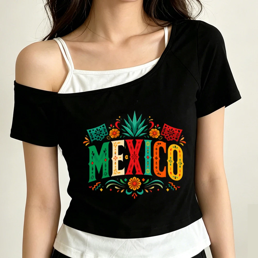 Mexico cropped top women y2k gyaru gothic japanese t shirt party japan cute harajuku anime