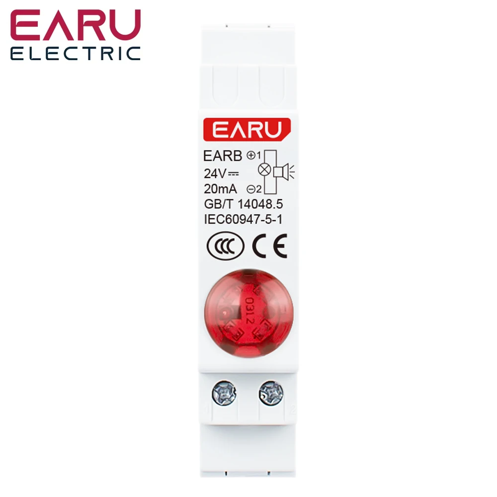 18MM Din Rail Mount LED Signal Lamp Audible and Visual Buzzers Series AC 220V DC 24V Indicating Indication Pilot Lights Red