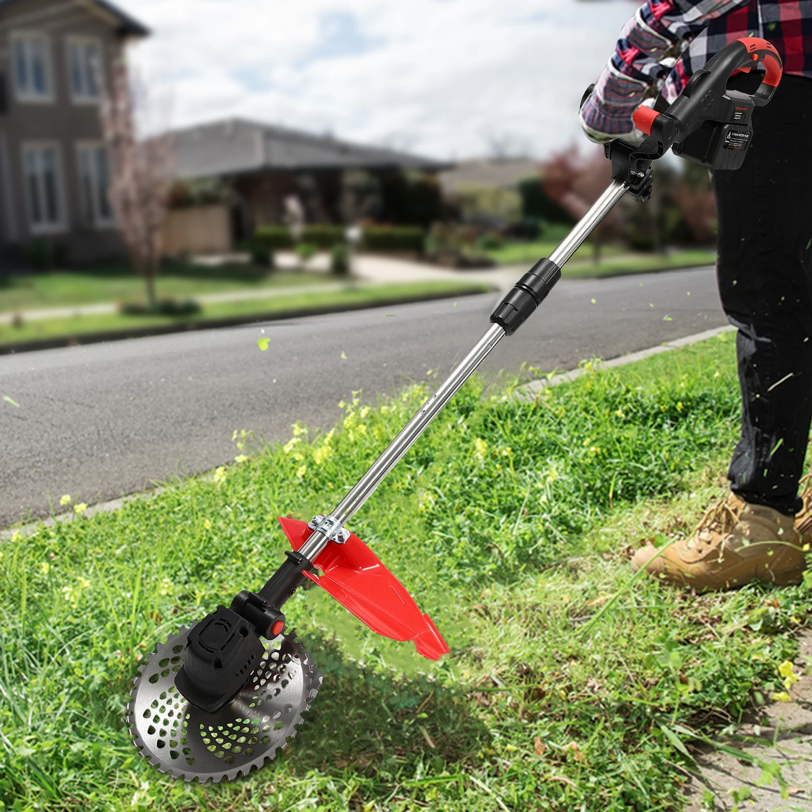 

Cordless Weed Wacker Battery Powered 21V Lightweight with 2 Li-Ion Battery & Metal Blades Electric Brush Cutter Grass Trimmer