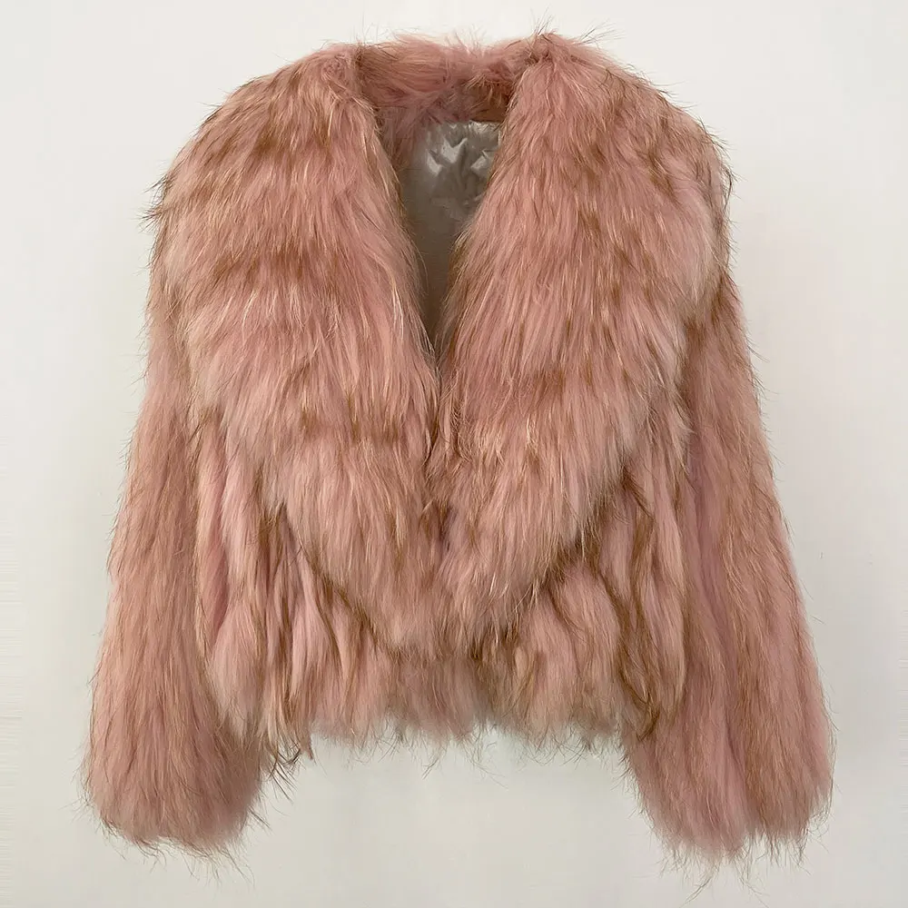 Płaszcz zimowy Kołnierz z naturalnego futra Prawdziwe naturalne futro szopa Kurtka Nowy puszysty luksusowy futrzany płaszcz z dzianiny Damska odzież wierzchnia Krótki