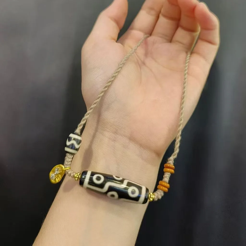 

Регулируемое колье ручной работы из тибетского черно-белого агата с 9 ушками Tianzhu для пар, Дзи