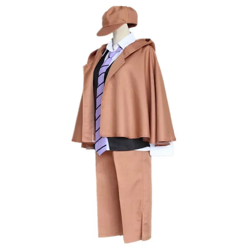 6PCS Anime Bungo Stray Dogs Detective Ranpo Edogawa Cosplay Costumes Vest Cloak Pants Tie Hat Uniform Suit Outfit And Wig