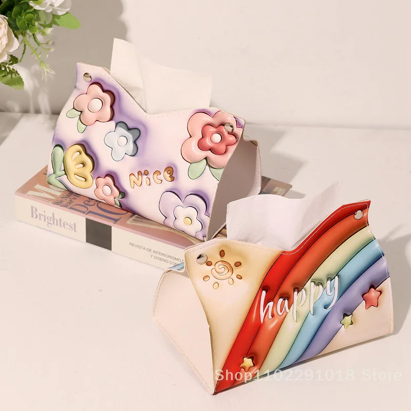 ดอกไม้ที่สวยงามเนื้อเยื่อคุณภาพสูงหนังผ้าเช็ดปากผู้ถือขนาดใหญ่ความจุกระดาษผ้าเช็ดตัวกล่อง Home Table Decor