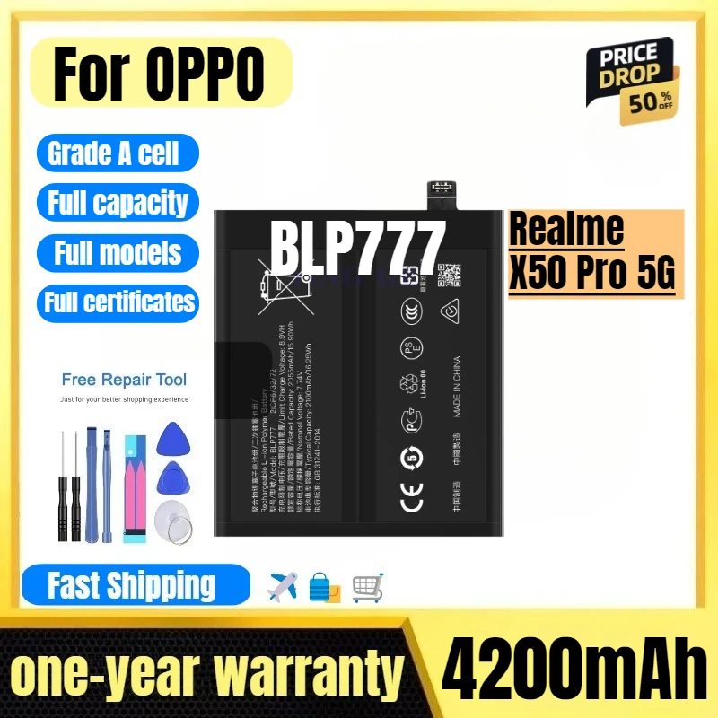 

BLP777 for OPPO Realme X50 Pro 5G Mobile Phone Battery High Quality High Capacity Replacement Bateria Grade A Cell with Tools
