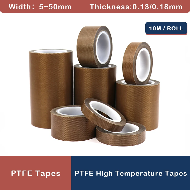 PTFE Tape Adhesive Cloth  Width 5~50mm Thickness 0.13mm 0.18mm Insulated Vacuum High Temperature Resistant Sealing PTFE Tapes