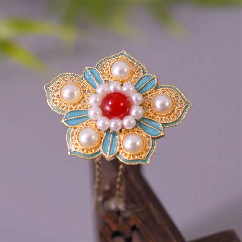 Chinese Floral Hair Stick Metal Hairpin Chopstick For Women Hanfu Party Antique Pearl Hair Clasp Jewelry Gifts Tiaras Headwear