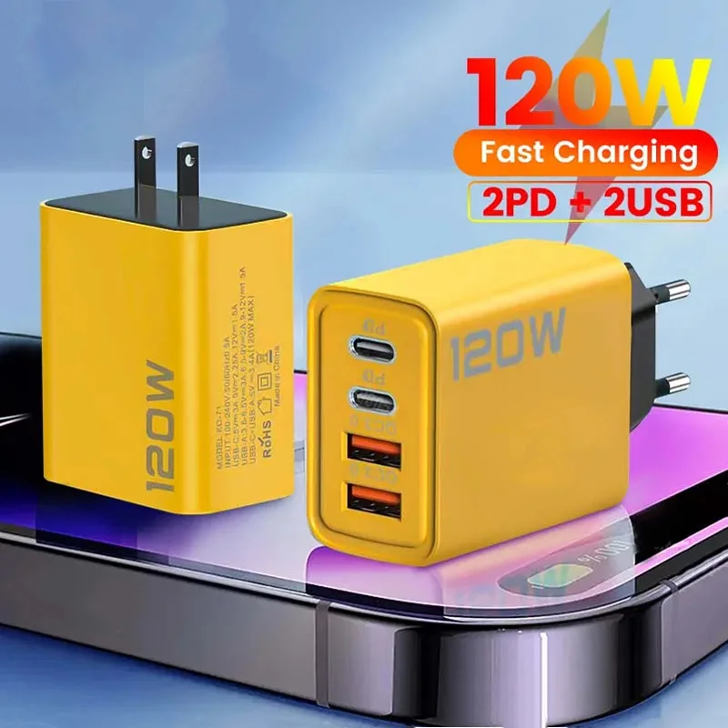 120W Mobile Fast Charging Charger Type C Quick Charge 3.0 USB Charger Adapter For iPhone 15 Samsung Xiaomi PD USB Charge