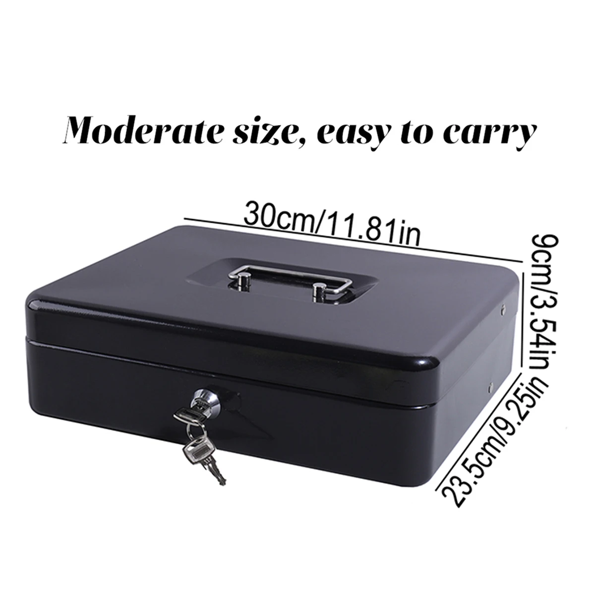 1 PC Money Box with Key - Money Tin with Lock - Medium-sized Cash Box with Coin Tray for Petty Cash Coins Notes, Home, Business