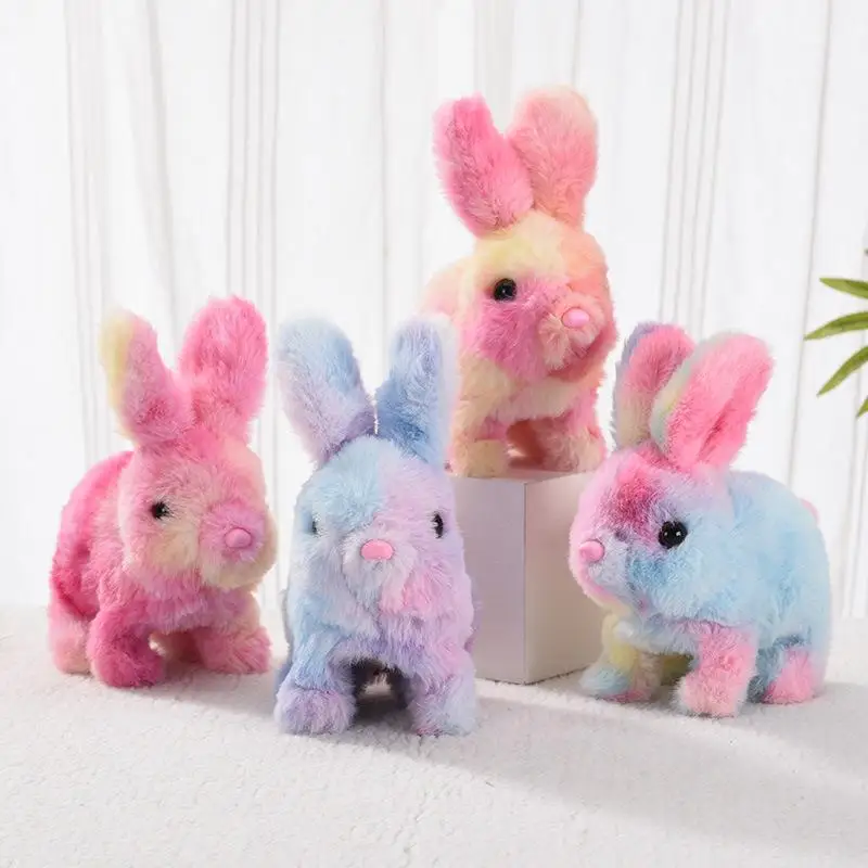 1Pc Arcobaleno Bunny Walking Wiggle Orecchie Suono Farcito Peluche Bambola Simpatico Coniglio Elettrico Giocattoli di Peluche Interattivi Regali Di Compleanno